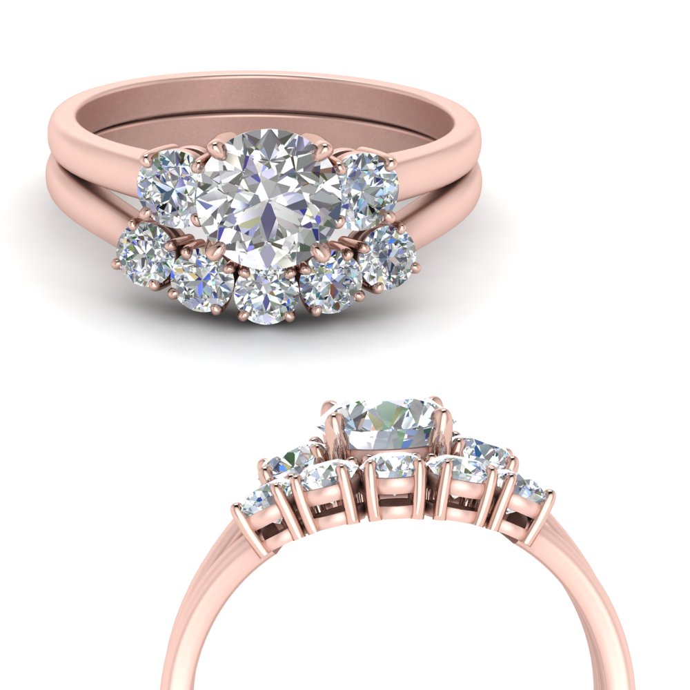 Three Layer Triple Wedding Diamond Engagement Ring & Band Rose Gold ep #2-12 