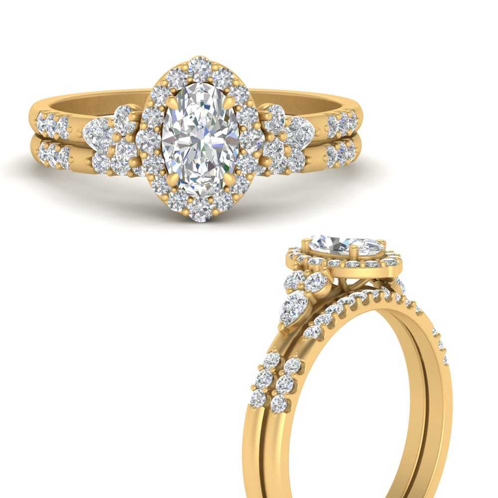 Oval Halo Edwardian Diamond Wedding Ring And Band In 14K