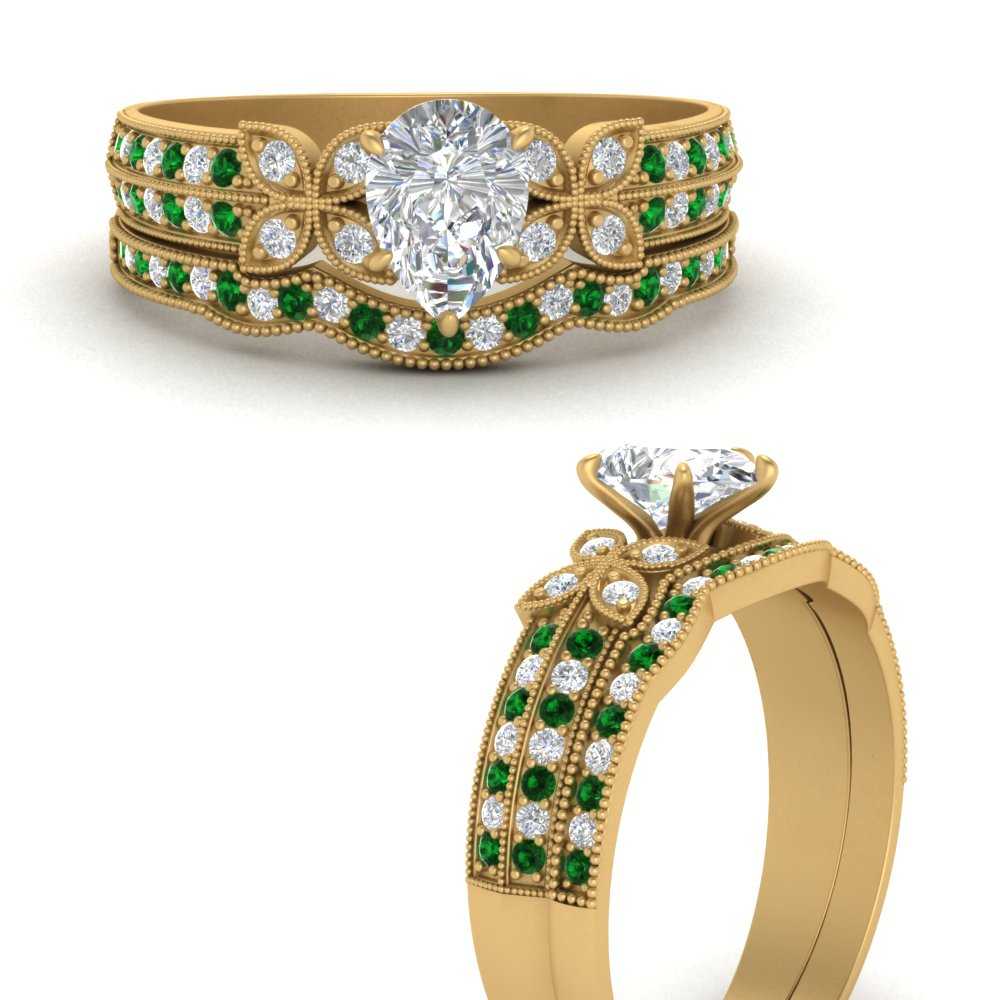 milgrain-petal-pear-shaped-diamond-wedding-ring-set-with-emerald-in-FDENS3308PEGEMGRANGLE3-NL-YG