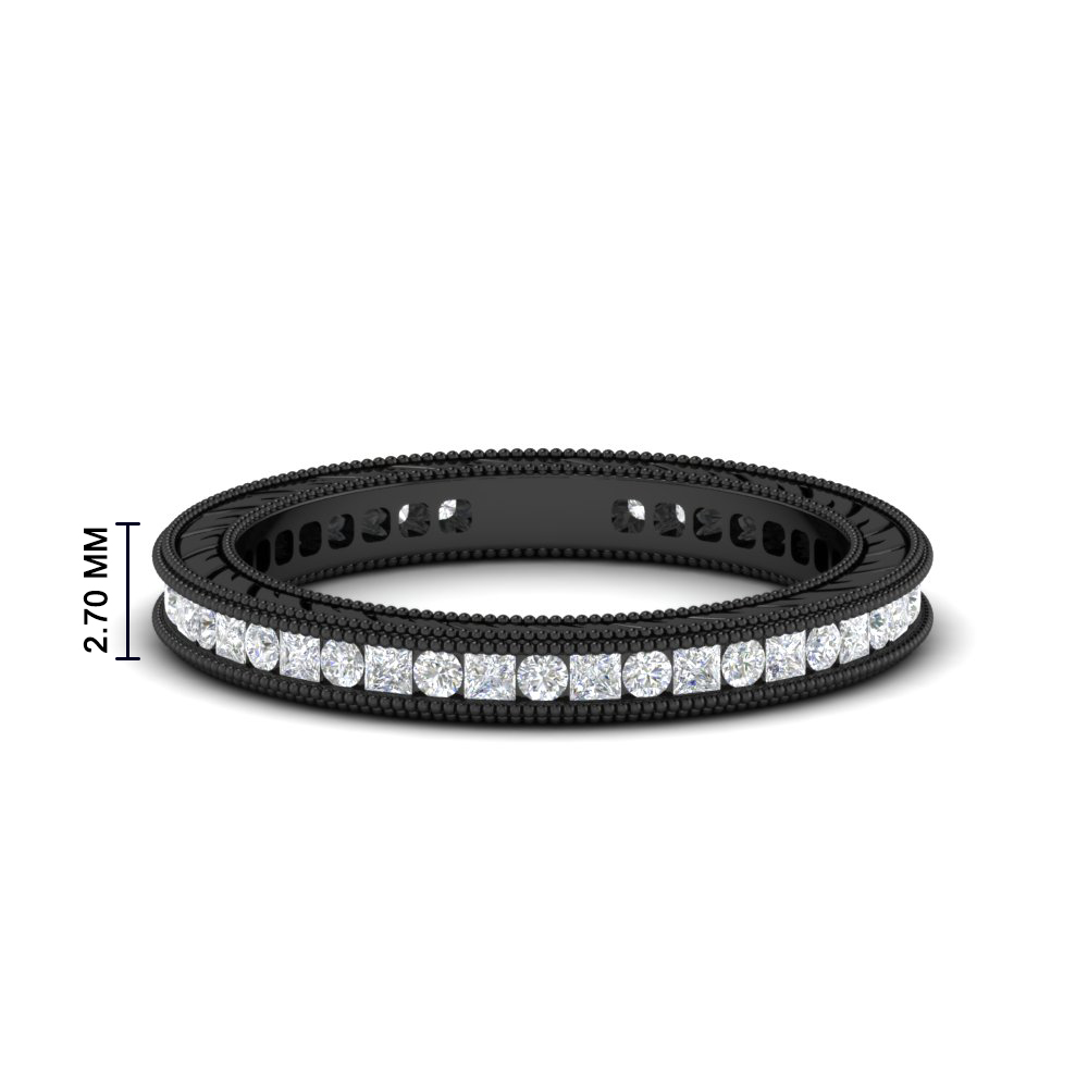 1 Ct. Eternity Princess And Round Antique Diamond Black Band with 14K Black Gold White Diamond