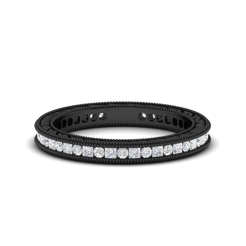 1 Ct. Eternity Princess And Round Antique Diamond Black Band with 14K Black Gold White Diamond