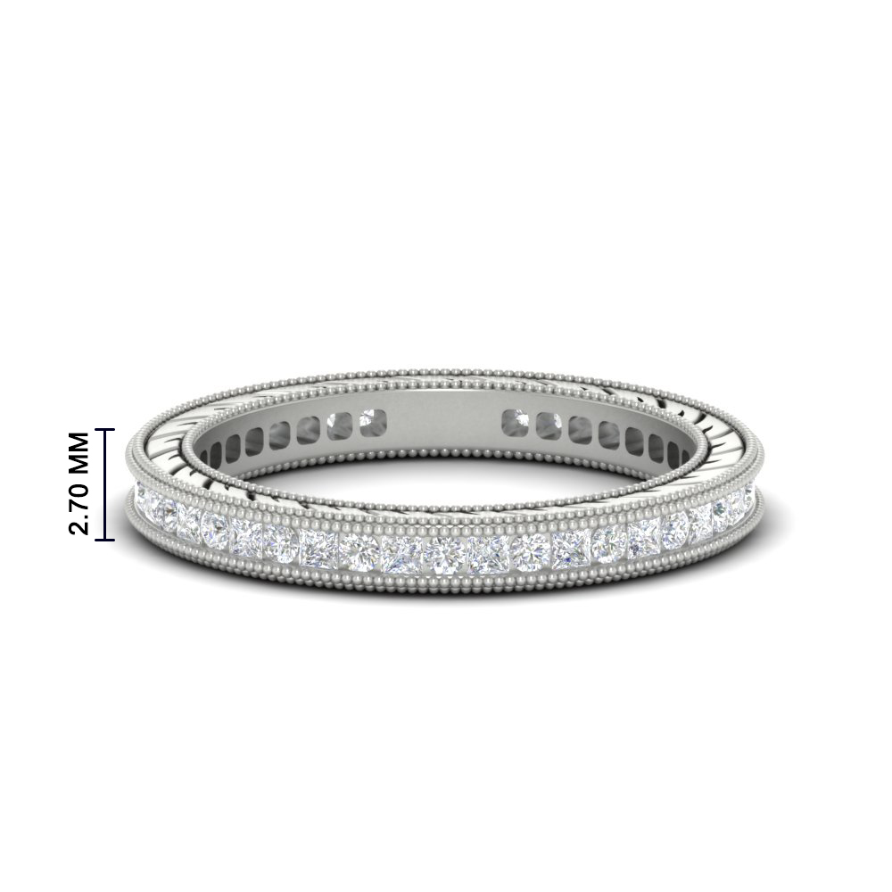 1 Carat Eternity Princess And Round Antique Diamond Band with 14K White Gold White Diamond
