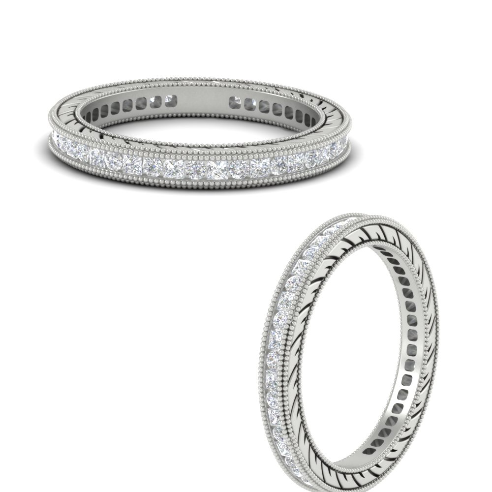 1 Carat Eternity Princess And Round Antique Diamond Band with 14K White Gold White Diamond