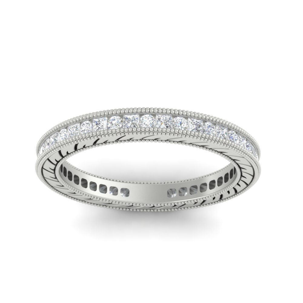 1 Carat Eternity Princess And Round Antique Diamond Band with 14K White Gold White Diamond