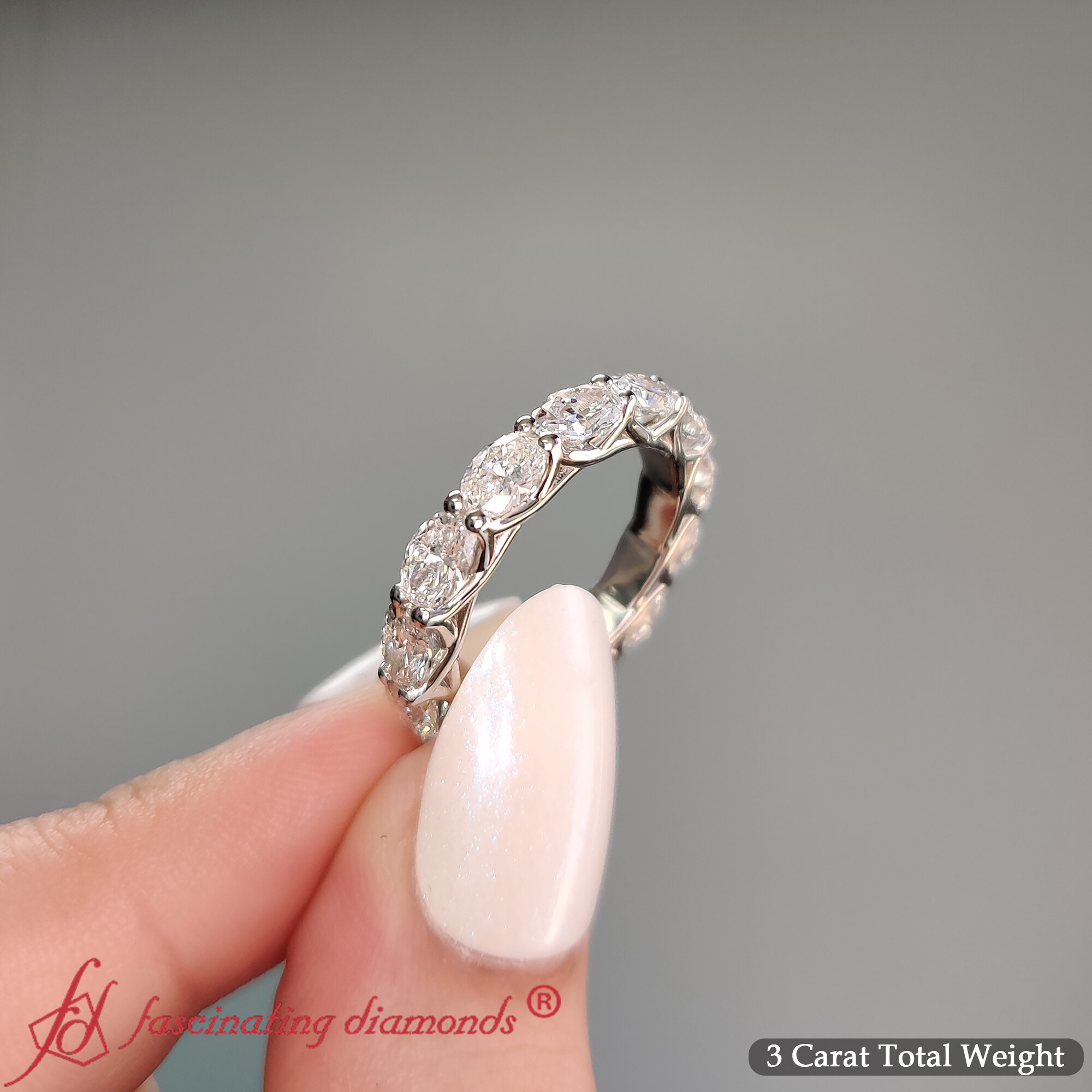 3 Carat Oval Horizontal Eternity Band with 950 Platinum White Diamond