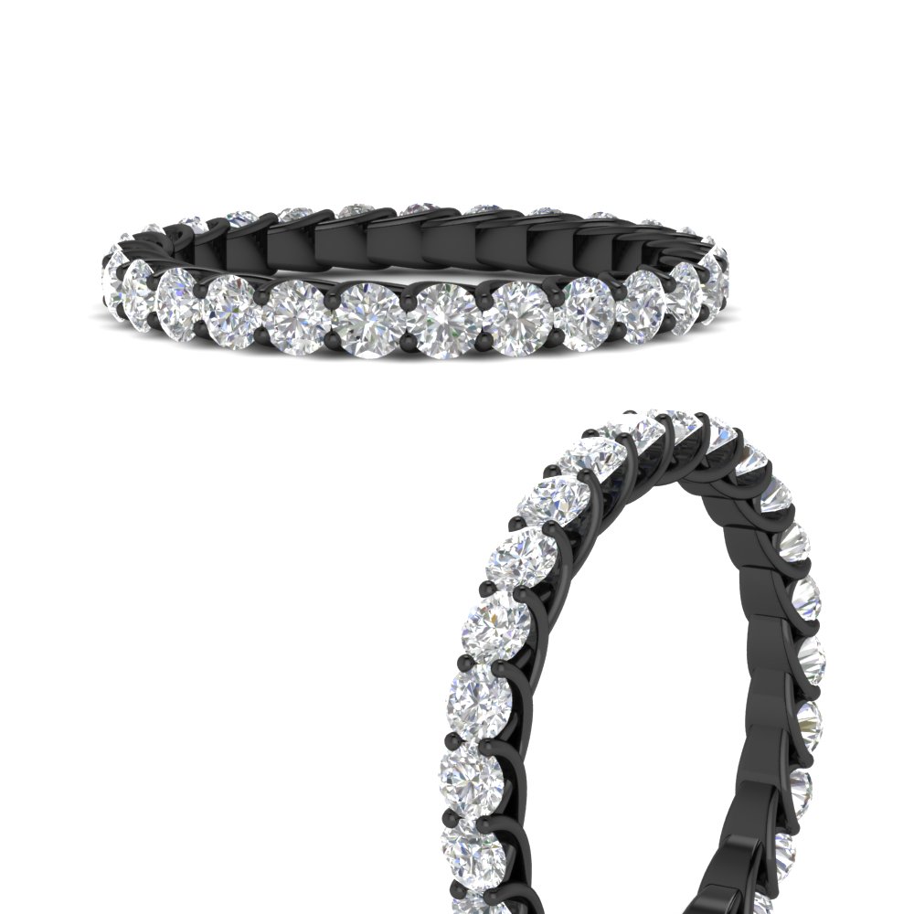 3 Ctw Round Diamond Wedding Black Ring Band with 14K Black Gold White Diamond