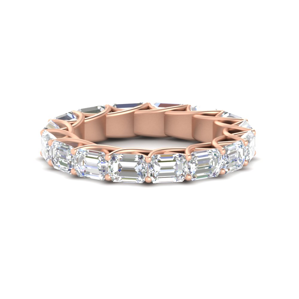 4 Carat Perfect Emerald Cut Eternity Band with 14K Rose Gold White Diamond