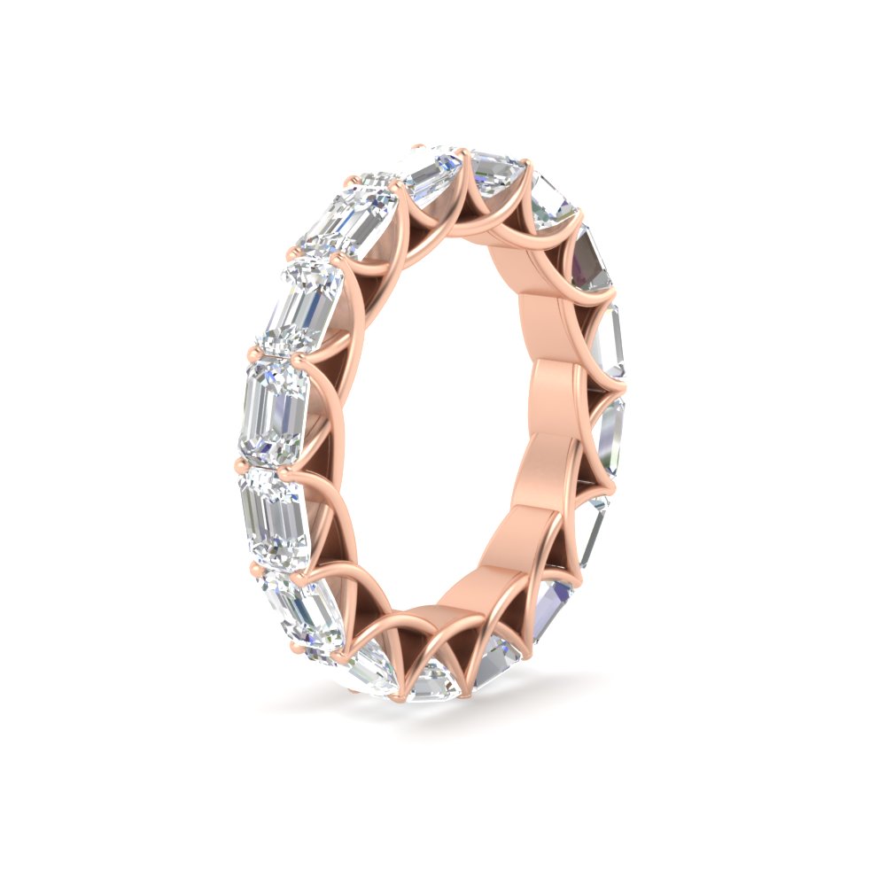 4 Carat Perfect Emerald Cut Eternity Band with 14K Rose Gold White Diamond