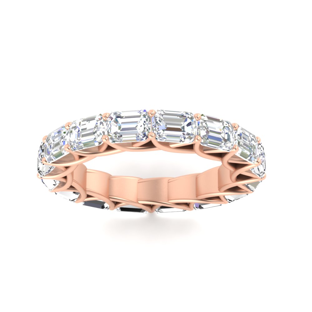 4 Carat Perfect Emerald Cut Eternity Band with 14K Rose Gold White Diamond