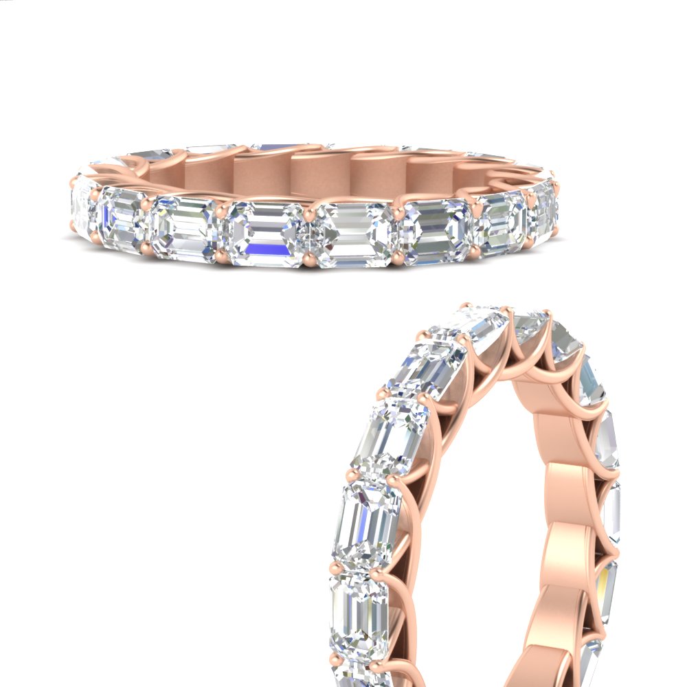 4 Carat Perfect Emerald Cut Eternity Band with 14K Rose Gold White Diamond