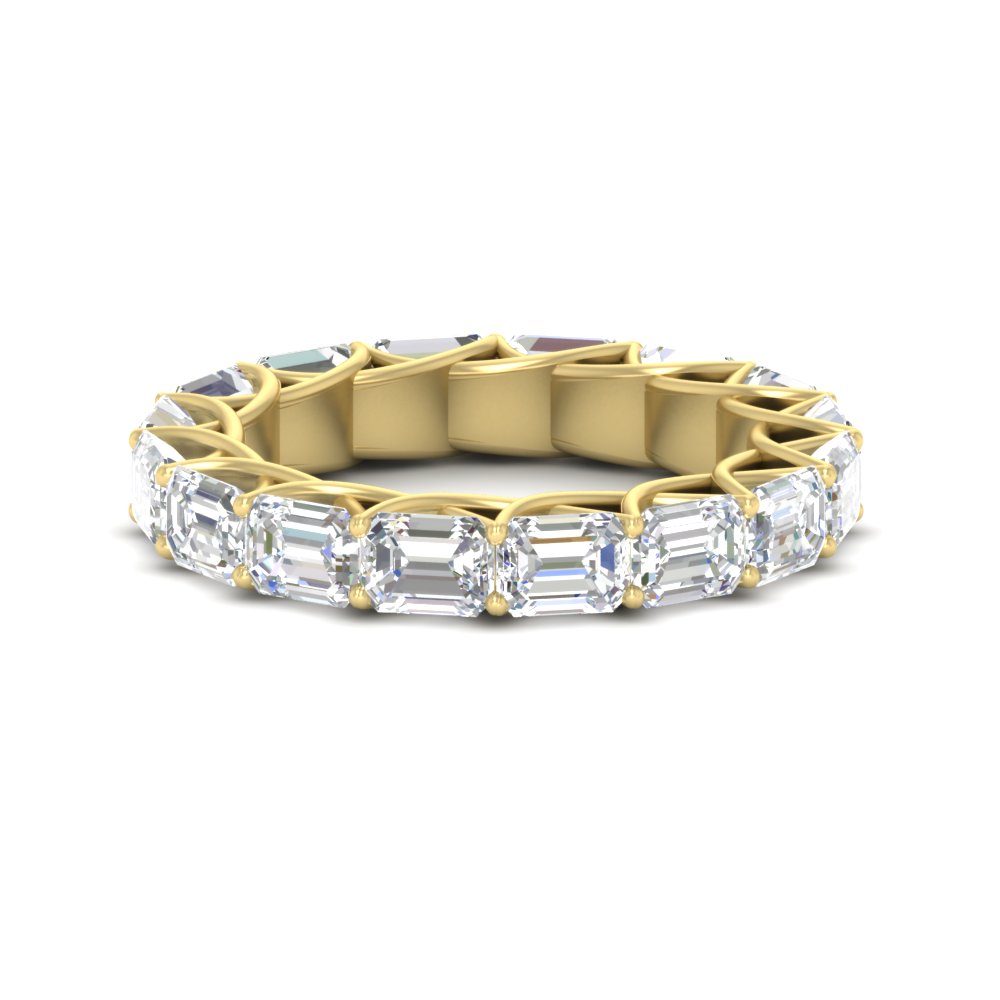 5 Carat Trellis Emerald Cut Eternity Diamond Band with 14K Yellow Gold White Diamond