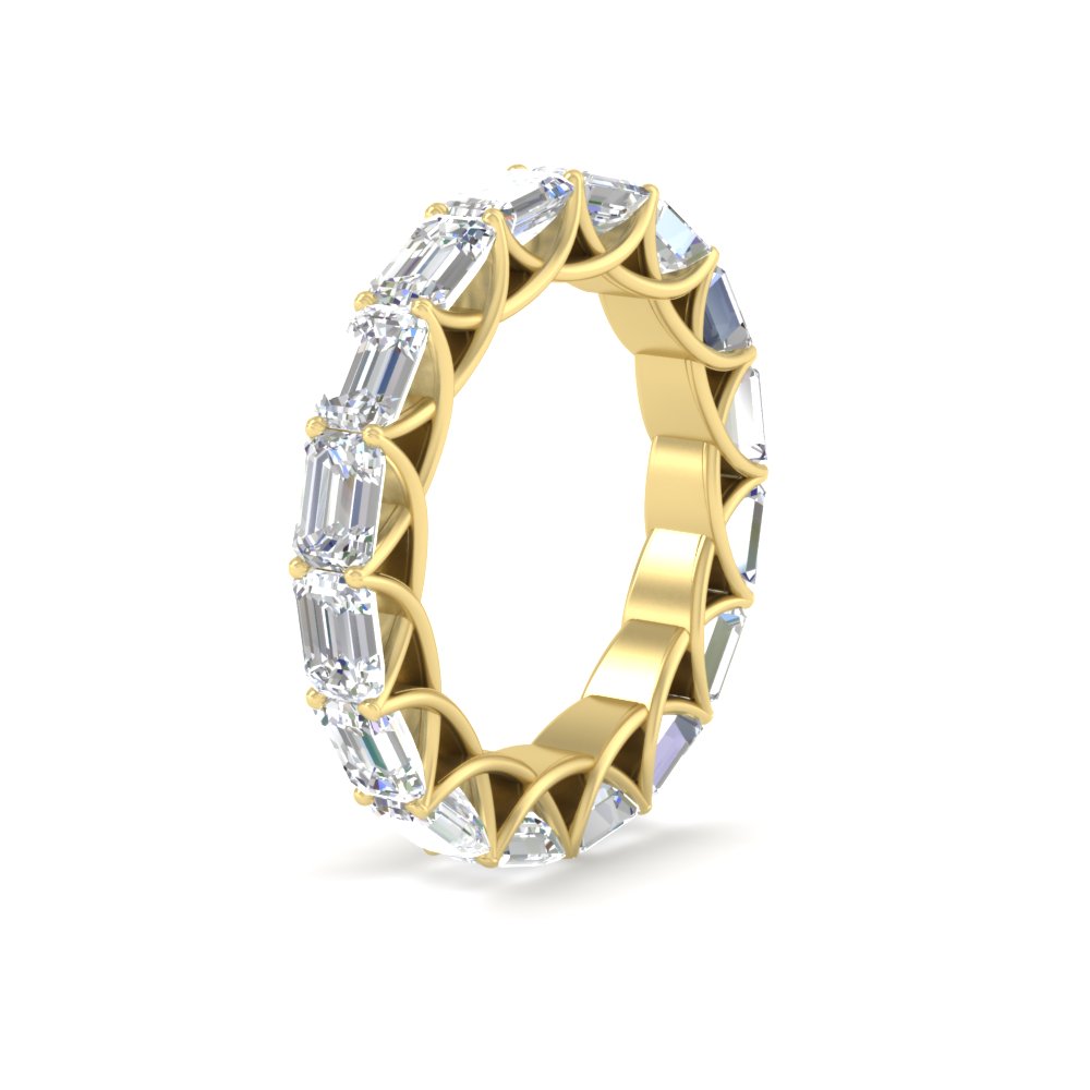 5 Carat Trellis Emerald Cut Eternity Diamond Band with 14K Yellow Gold White Diamond