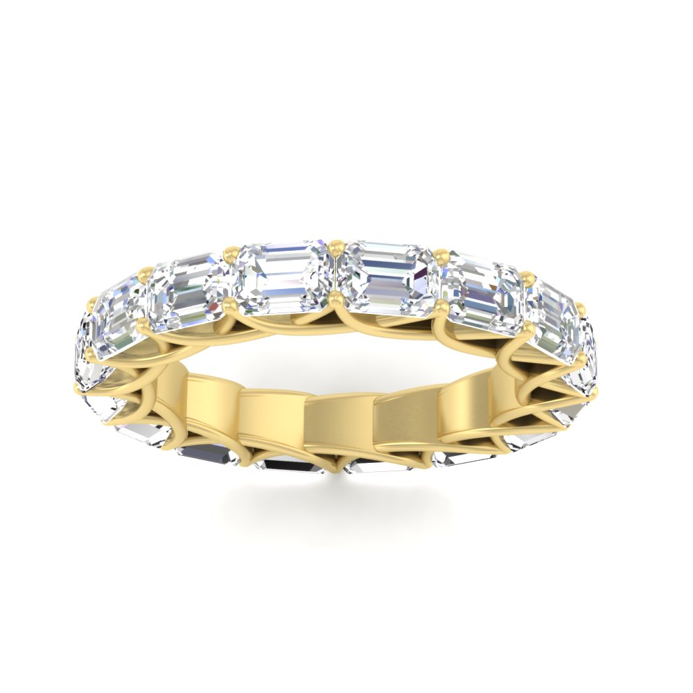 5 Carat Trellis Emerald Cut Eternity Diamond Band with 14K Yellow Gold White Diamond