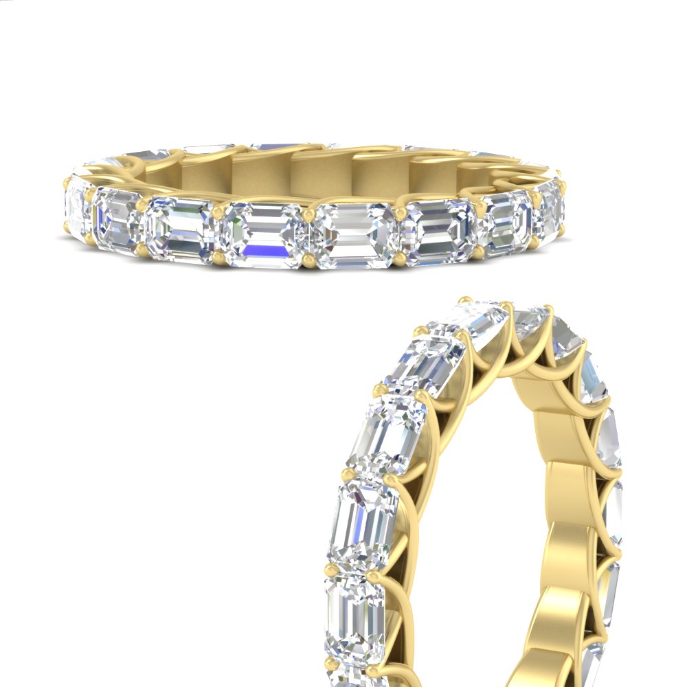5 Carat Trellis Emerald Cut Eternity Diamond Band with 14K Yellow Gold White Diamond