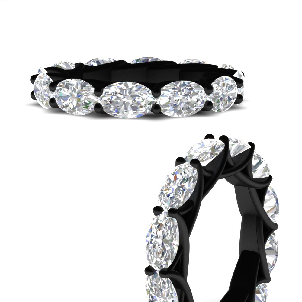 East West 10 Carat Oval Diamond Black Ring with 14K Black Gold White Diamond