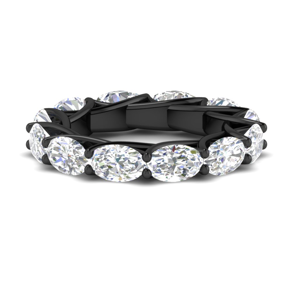 East West 10 Carat Oval Diamond Black Ring with 14K Black Gold White Diamond