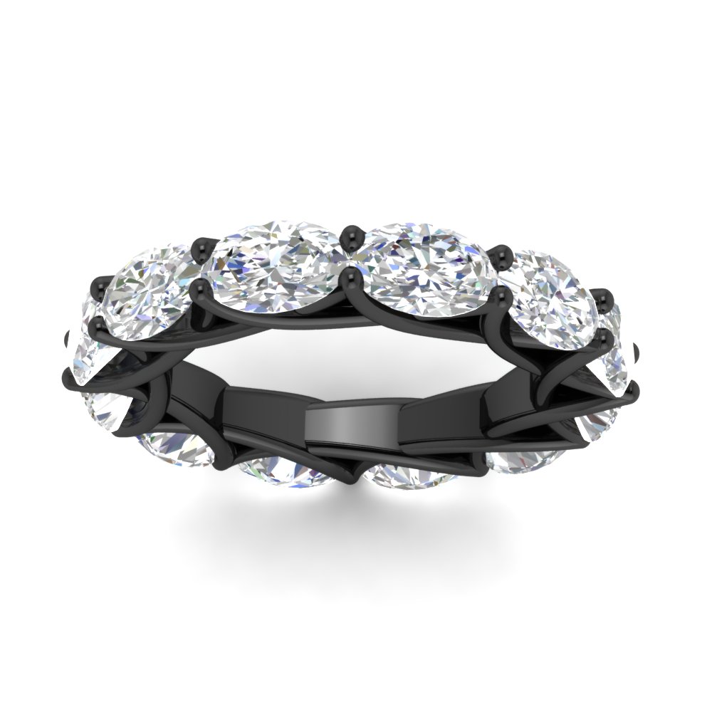 East West 10 Carat Oval Diamond Black Ring with 14K Black Gold White Diamond