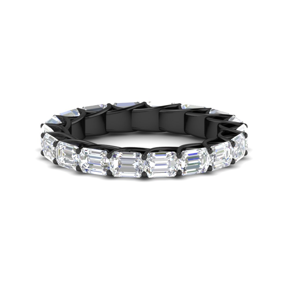 Prong Set 3 Carat Emerald Black Eternity Band with 14K Black Gold White Diamond