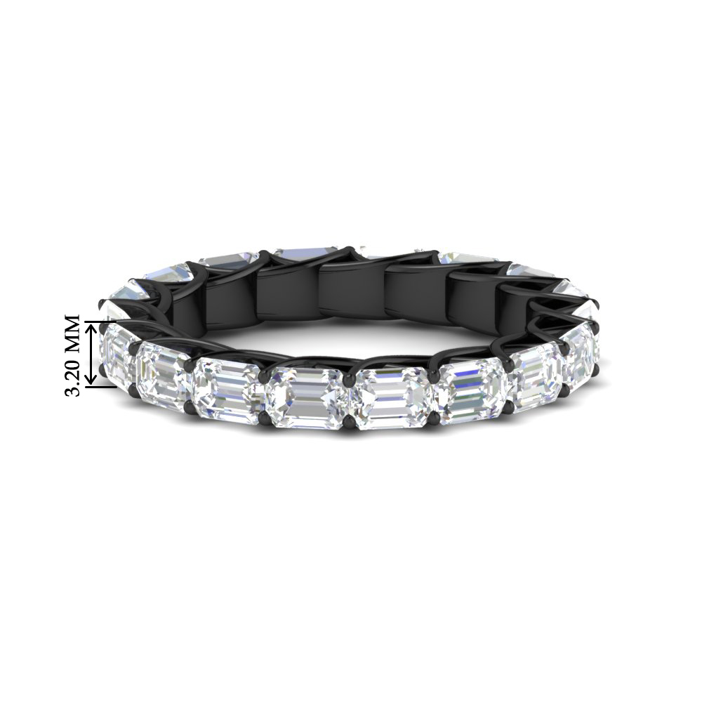 Prong Set 3 Carat Emerald Black Eternity Band with 14K Black Gold White Diamond