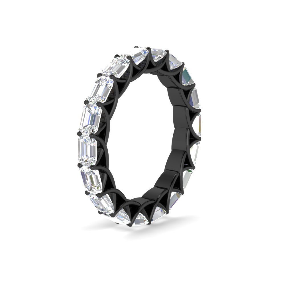 Prong Set 3 Carat Emerald Black Eternity Band with 14K Black Gold White Diamond
