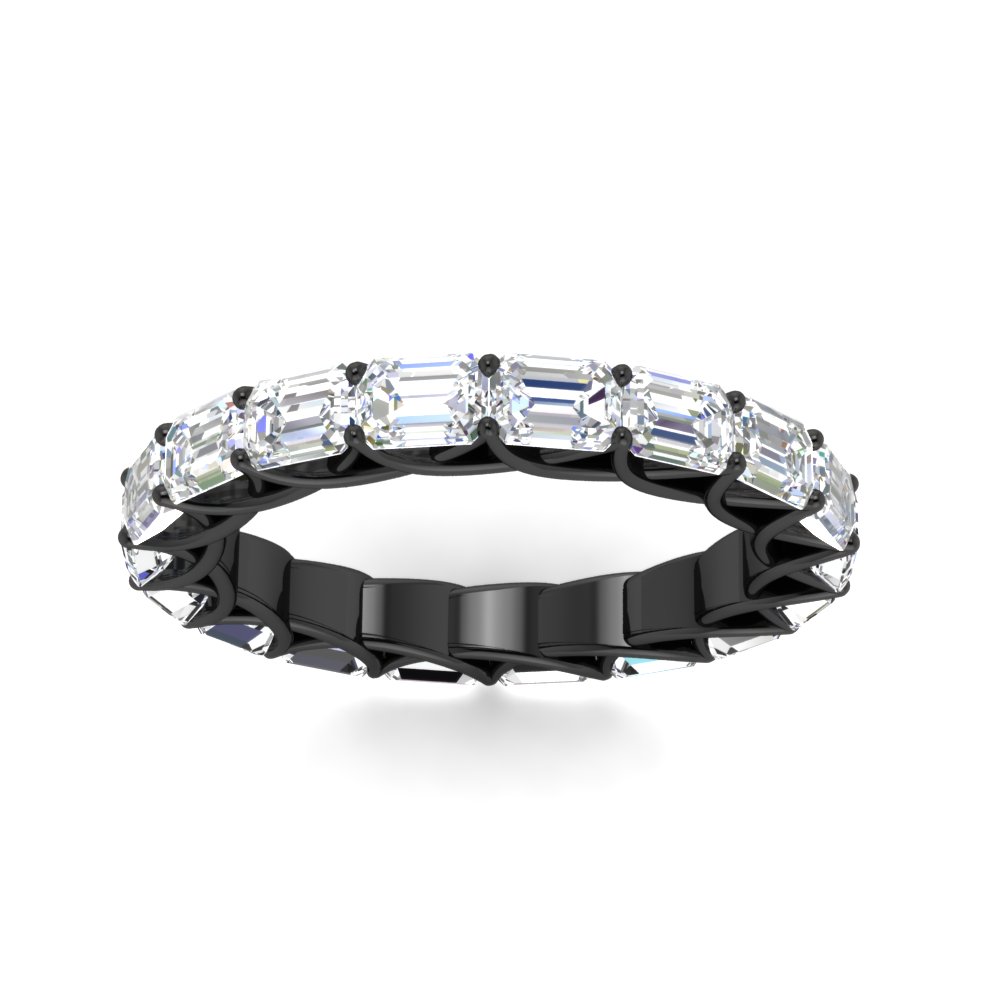 Prong Set 3 Carat Emerald Black Eternity Band with 14K Black Gold White Diamond
