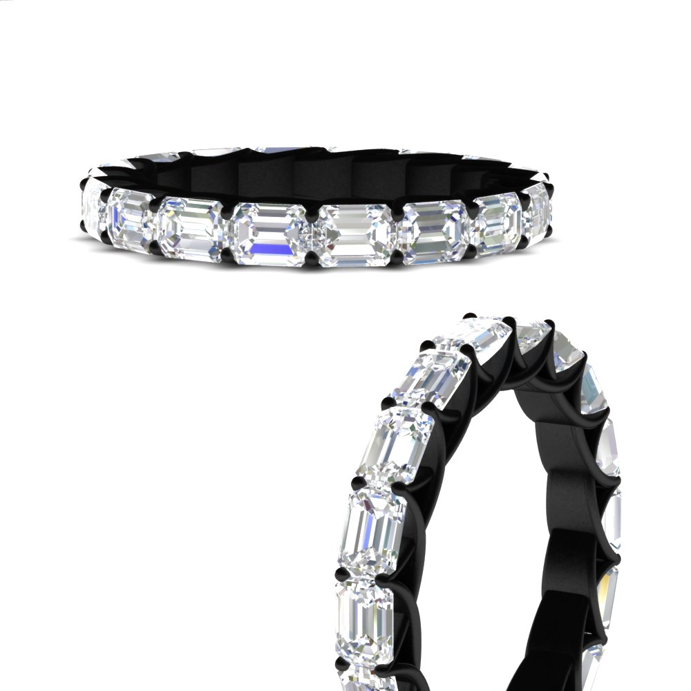 Prong Set 3 Carat Emerald Black Eternity Band with 14K Black Gold White Diamond