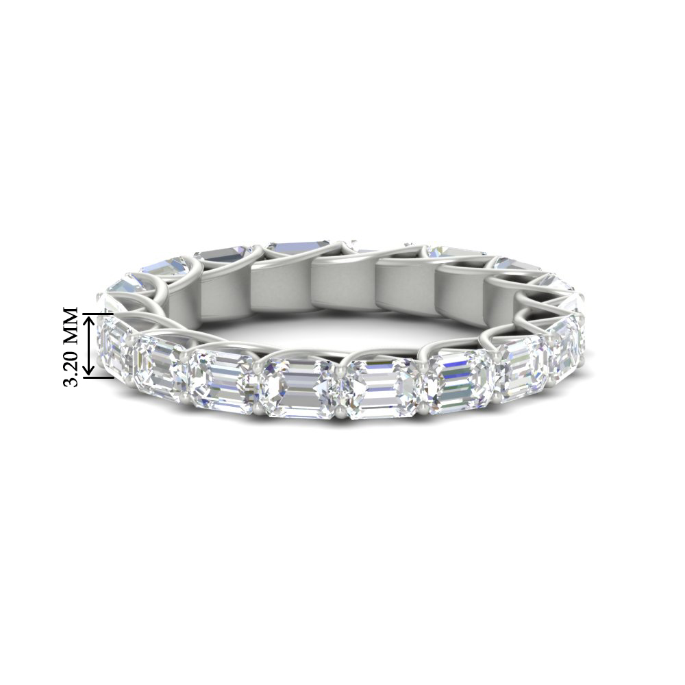 Prong Set 3 Carat Emerald Eternity Band with 14K White Gold White Diamond