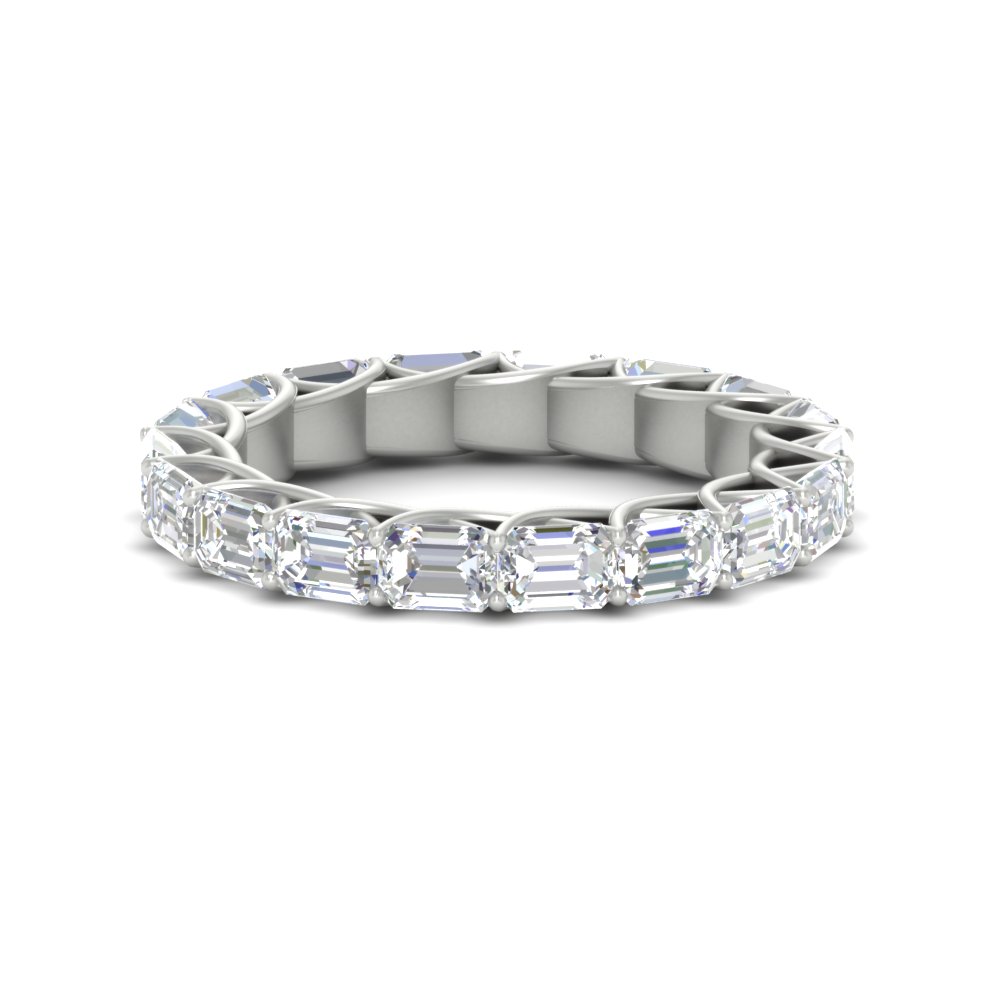 Prong Set 3 Carat Emerald Eternity Band with 14K White Gold White Diamond
