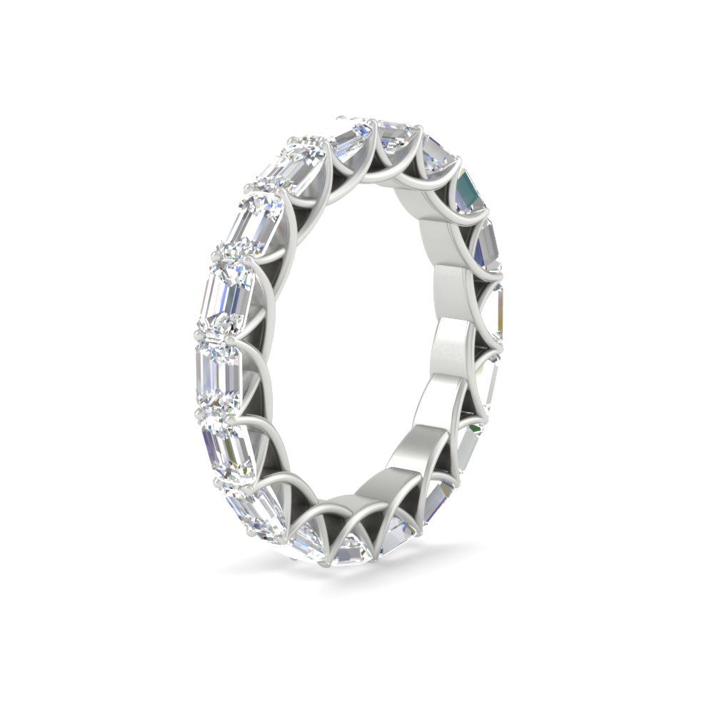 Prong Set 3 Carat Emerald Eternity Band with 14K White Gold White Diamond