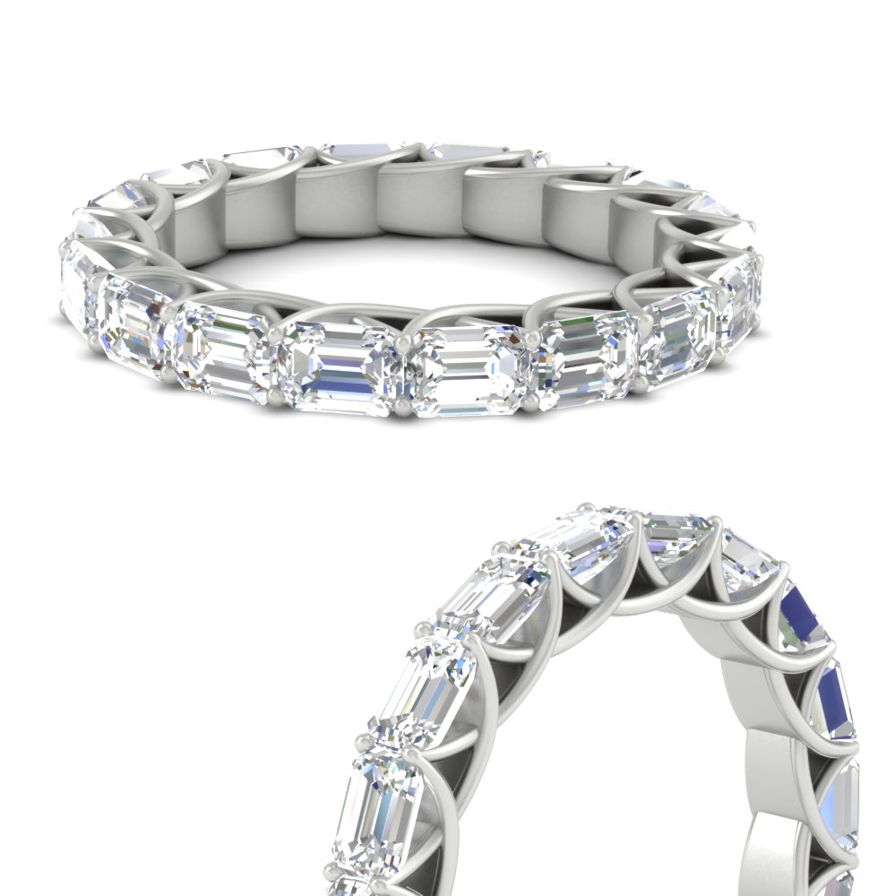 Prong Set 3 Carat Emerald Eternity Band with 14K White Gold White Diamond