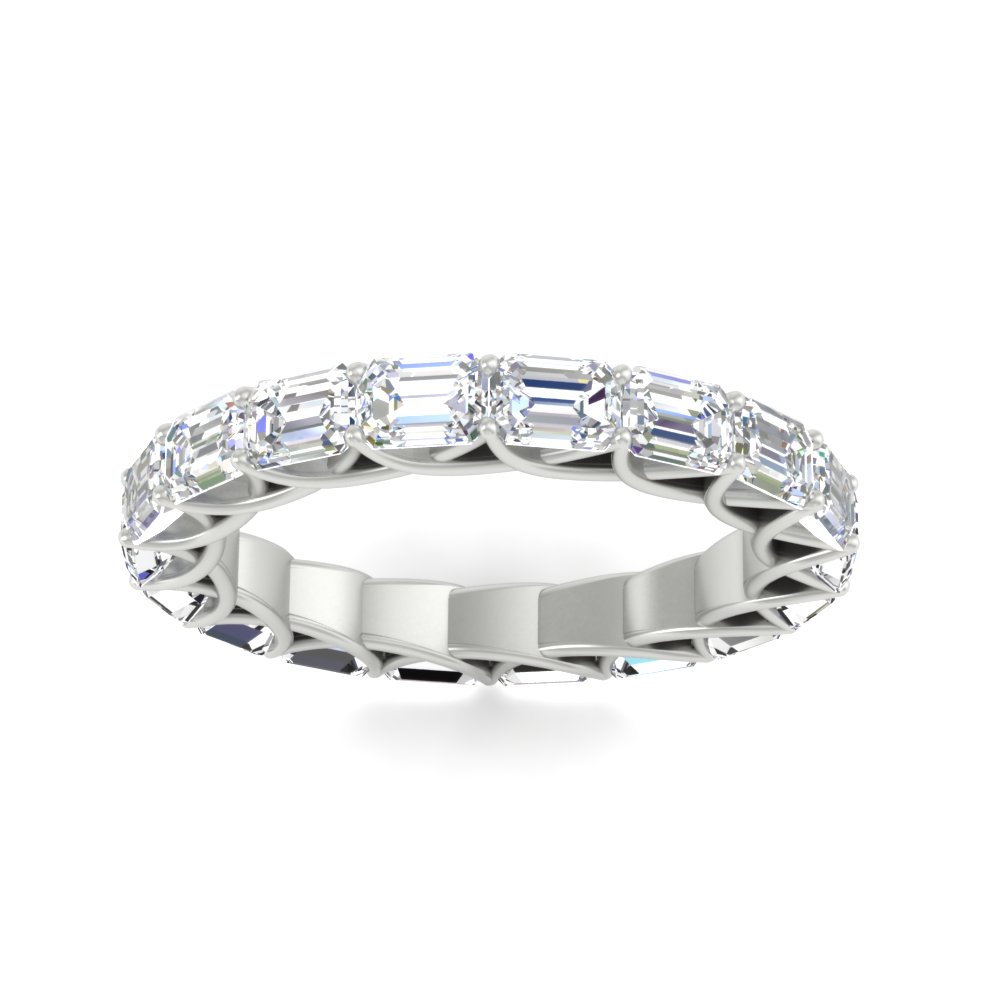 Prong Set 3 Carat Emerald Eternity Band with 14K White Gold White Diamond