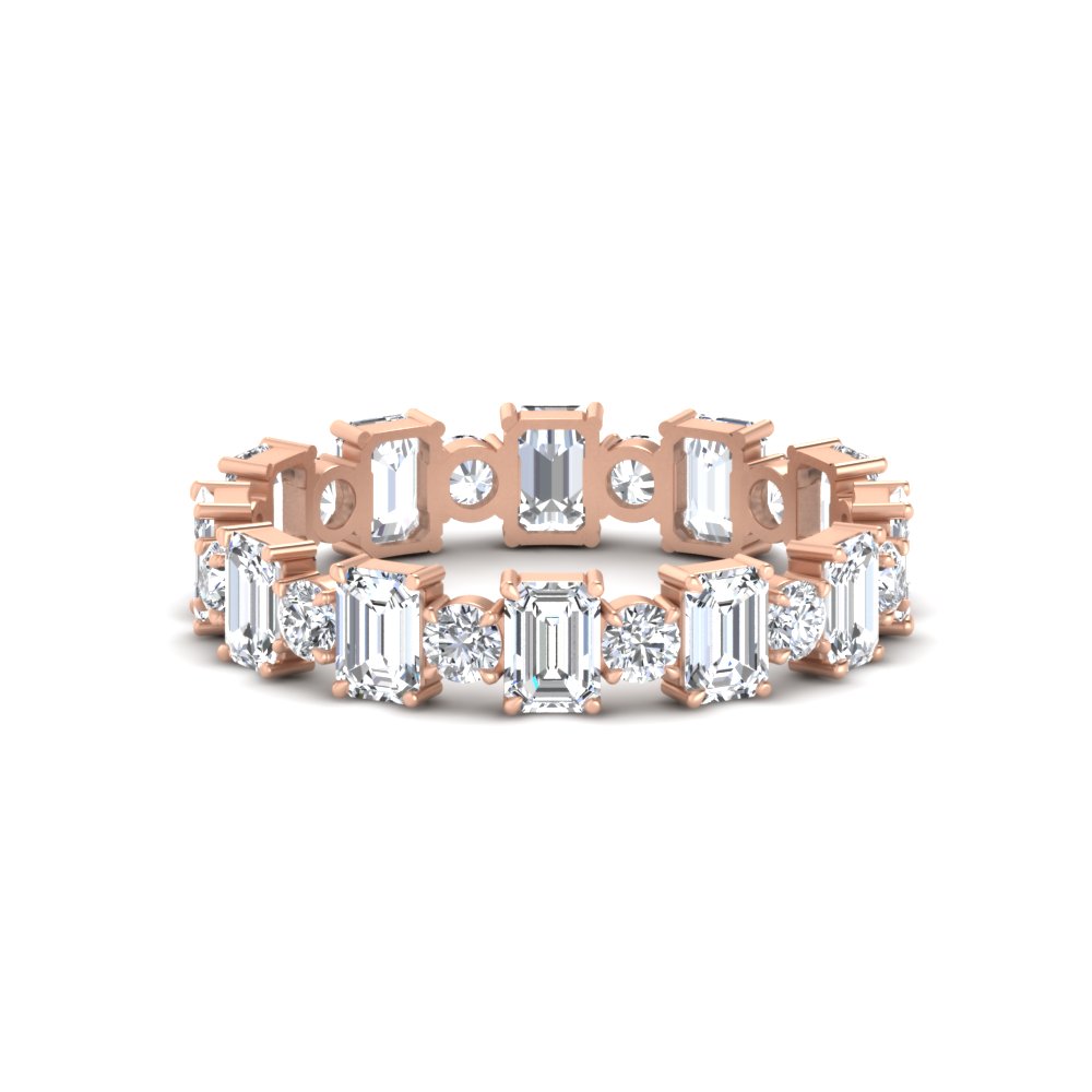 2 Carat Emerald And Round Cut Eternity Diamond Band with 14K Rose Gold White Diamond