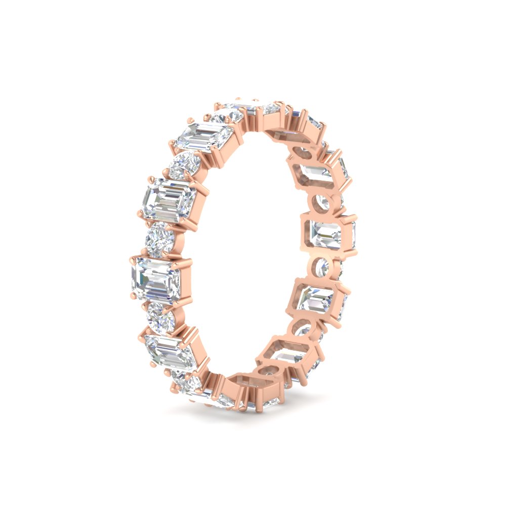 2 Carat Emerald And Round Cut Eternity Diamond Band with 14K Rose Gold White Diamond