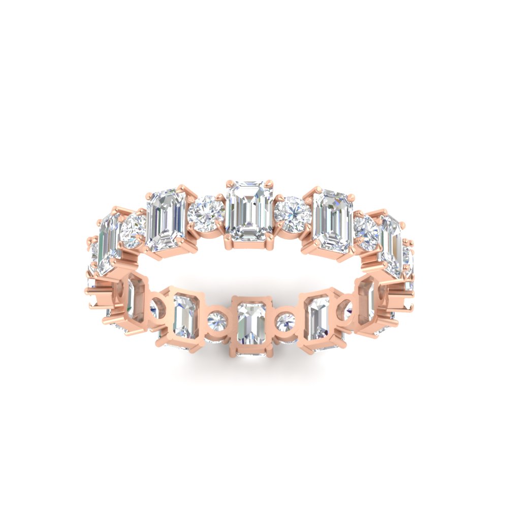 2 Carat Emerald And Round Cut Eternity Diamond Band with 14K Rose Gold White Diamond