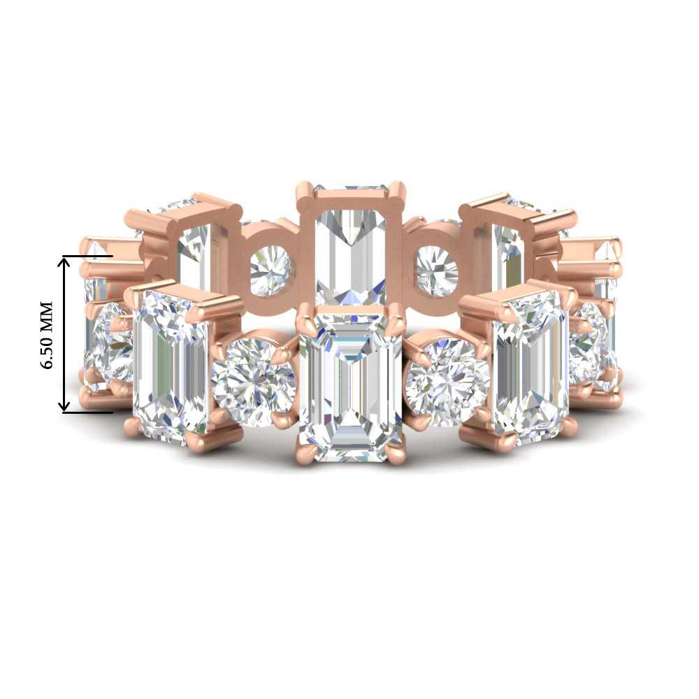 5 Carat Emerald Cut And Round Diamond Eternity Band with 14K Rose Gold White Diamond