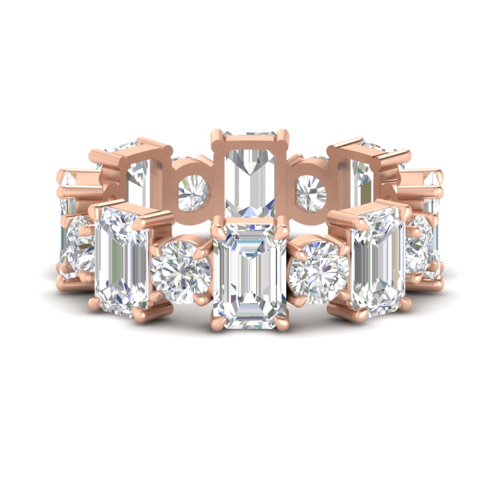 5 Carat Emerald Cut And Round Diamond Eternity Band with 14K Rose Gold White Diamond