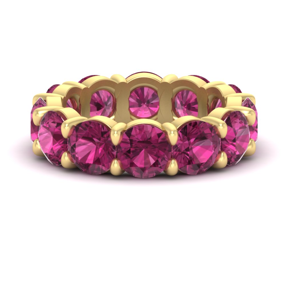 10 Carat Gemstone Eternity Band with 14K Yellow Gold Pink Sapphire