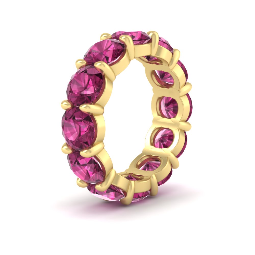 10 Carat Gemstone Eternity Band with 14K Yellow Gold Pink Sapphire