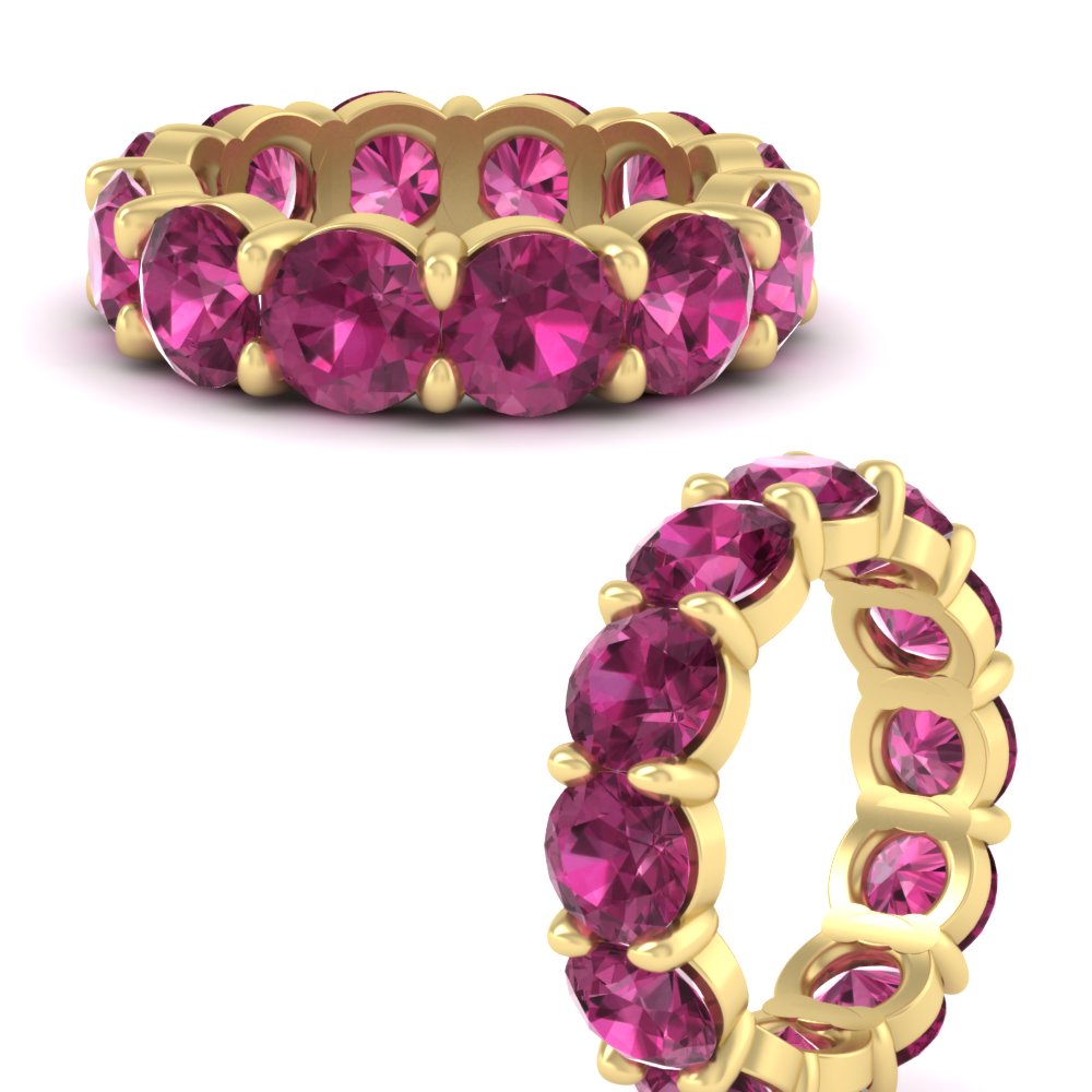 10 Carat Gemstone Eternity Band with 14K Yellow Gold Pink Sapphire