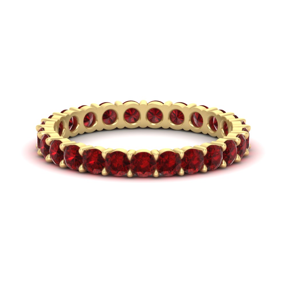 3 Carat Round Diamond Eternity Ring Band with 14K Yellow Gold Red Ruby