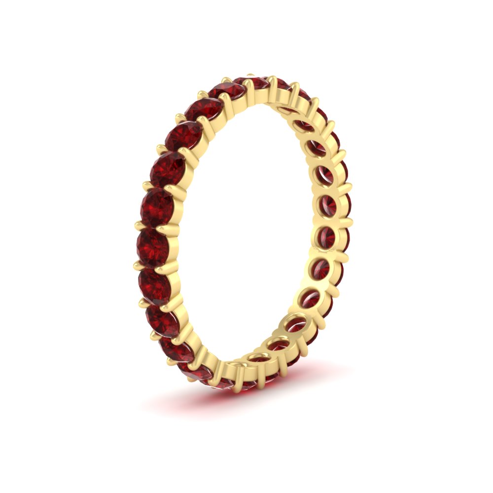 3 Carat Round Diamond Eternity Ring Band with 14K Yellow Gold Red Ruby