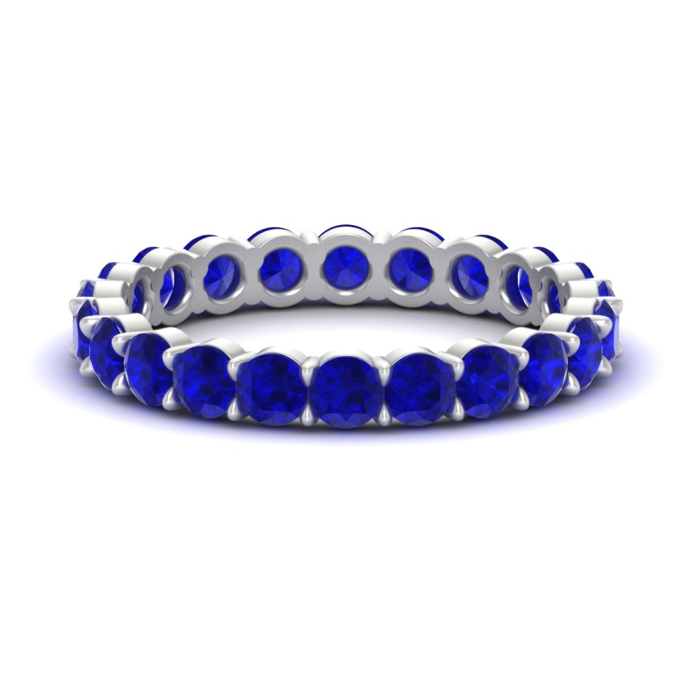 Round 5 Ct. Diamond Eternity Ring with 14K White Gold Blue Sapphire