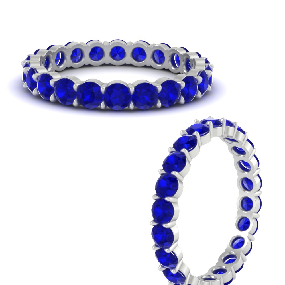 Round 5 Ct. Diamond Eternity Ring with 14K White Gold Blue Sapphire