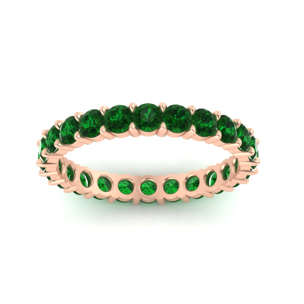 Round Diamond 4 Carat Simple Eternity Band with 14K Rose Gold Green Emerald