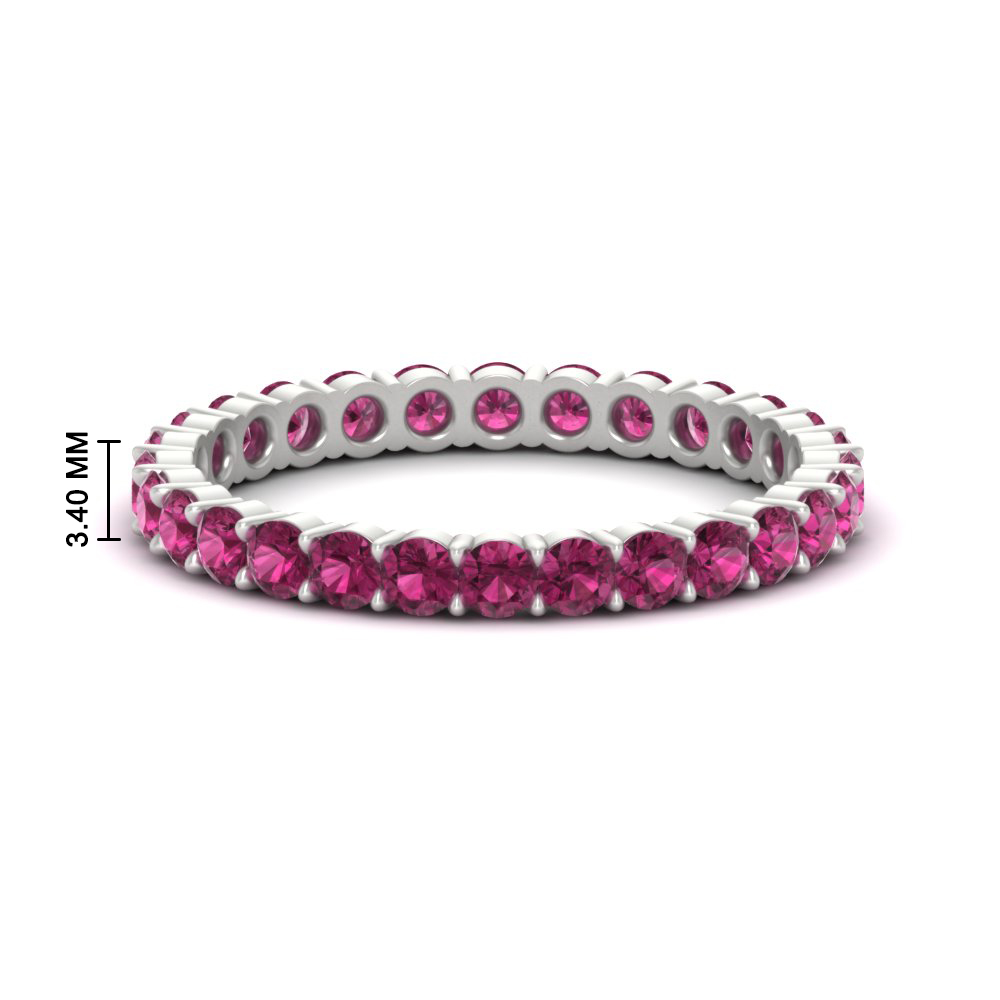 Round Diamond 2 Carat Eternity Band with 14K White Gold Pink Sapphire