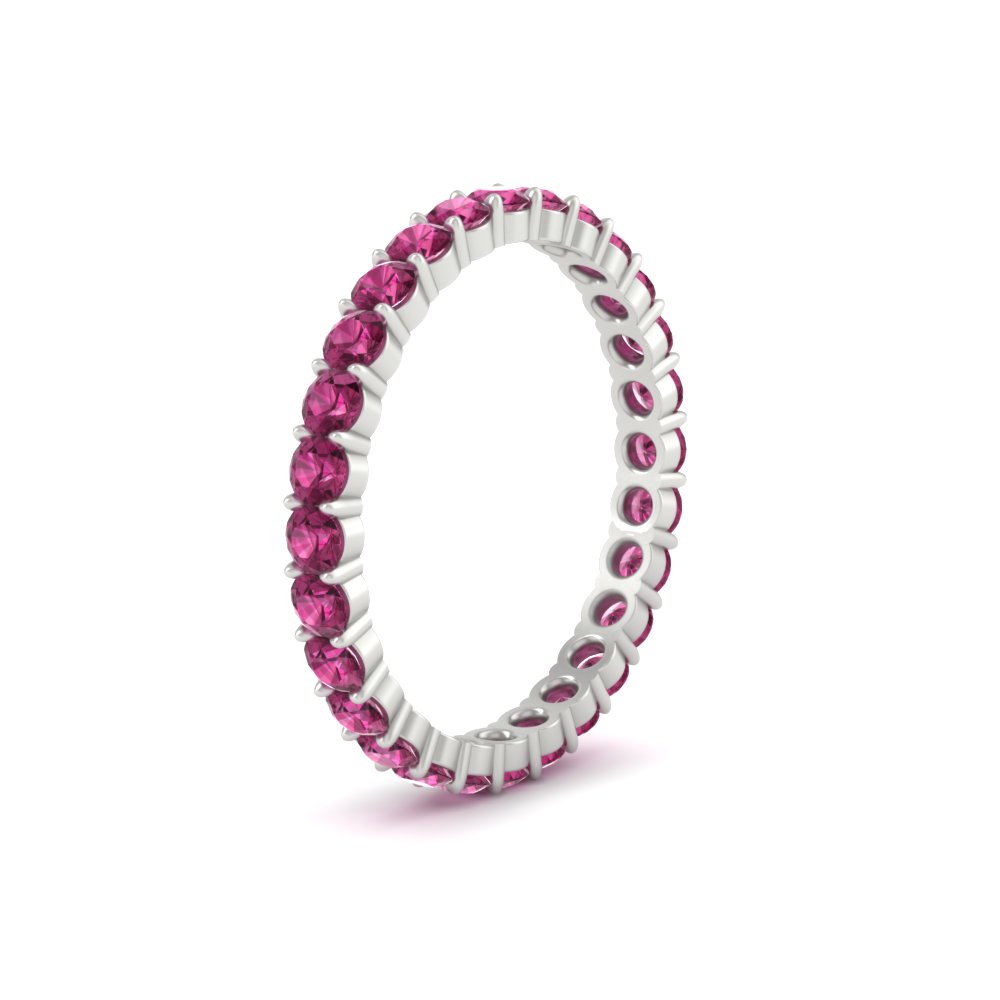 Round Diamond 2 Carat Eternity Band with 14K White Gold Pink Sapphire