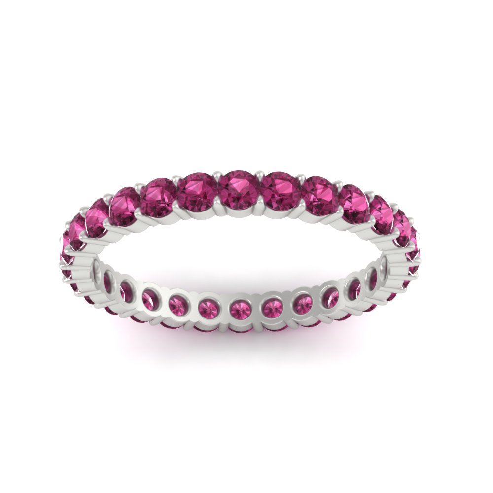 Round Diamond 2 Carat Eternity Band with 14K White Gold Pink Sapphire