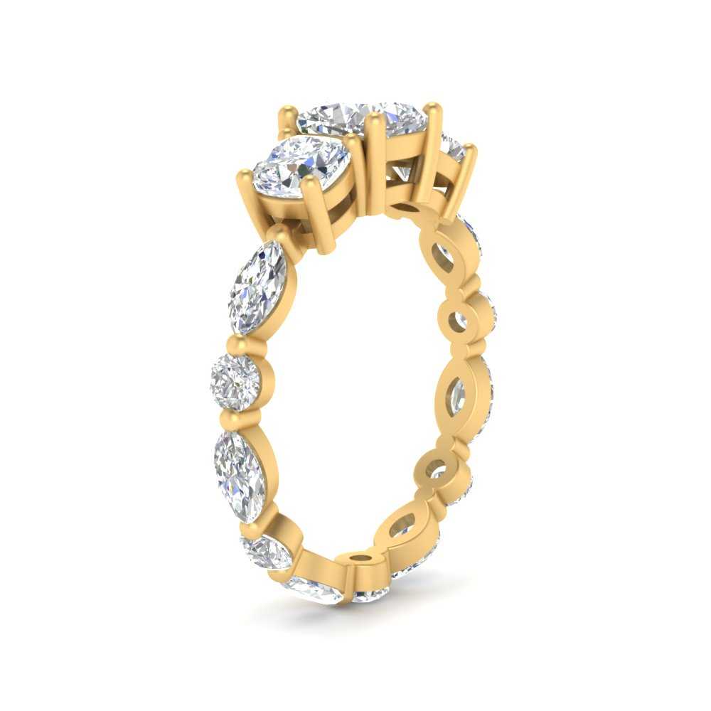 3.80 Carat Basket 3 Stone Lab Diamond Eternity Ring with 14K Yellow Gold White Diamond
