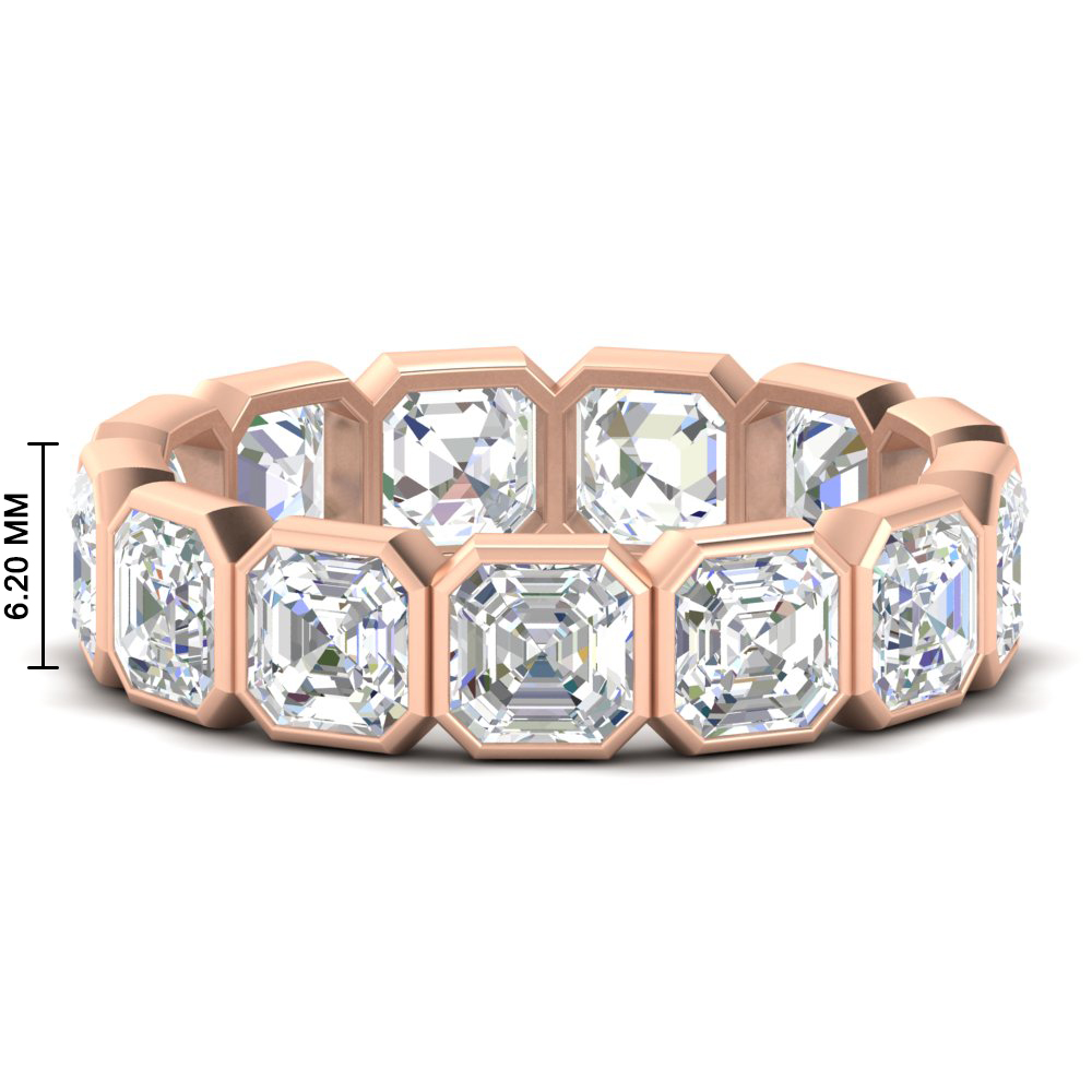 10 Carat Bezel Set Asscher Cut Eternity Band with 14K Rose Gold White Diamond