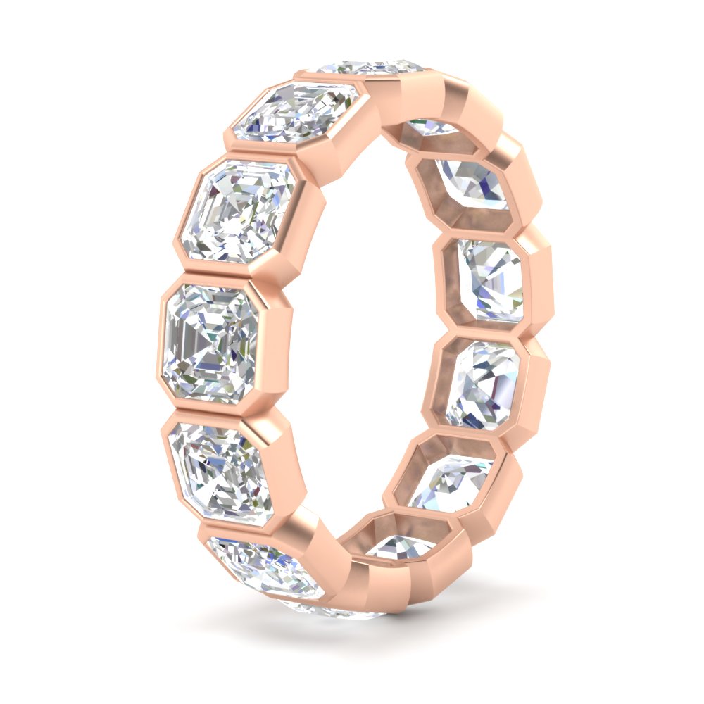 10 Carat Bezel Set Asscher Cut Eternity Band with 14K Rose Gold White Diamond